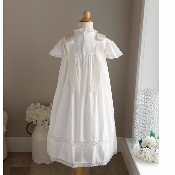 White Heirloom Dress Vintage Lace Ivory Satin Flower Girl Special Occasion - Picture 3 of 7